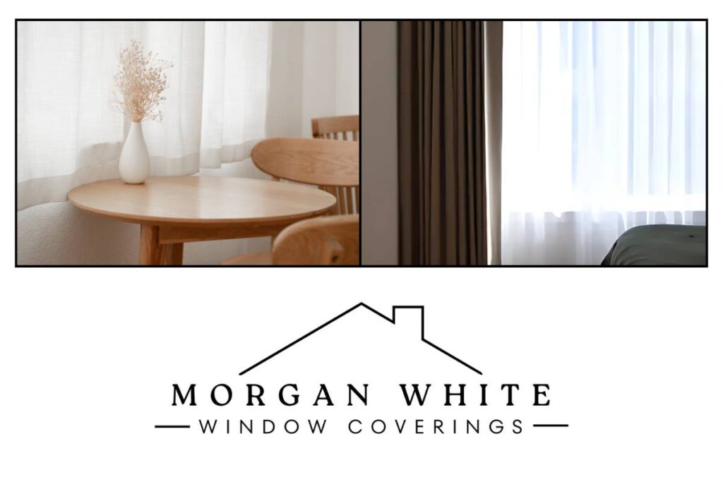 Two images reflecting longer, thick drapes and sheer curtains near Saratoga, CA