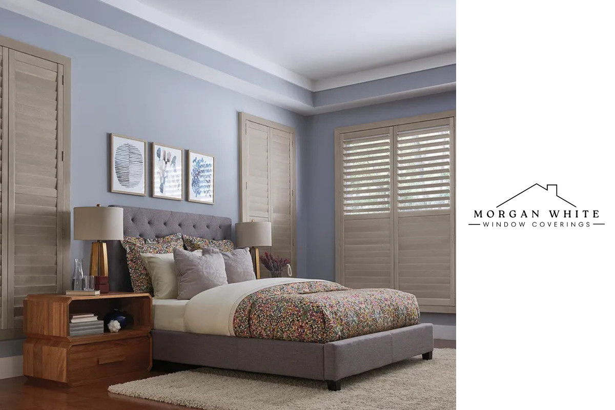 Graber Wood Shutters in a bedroom near Saratoga, California (CA)