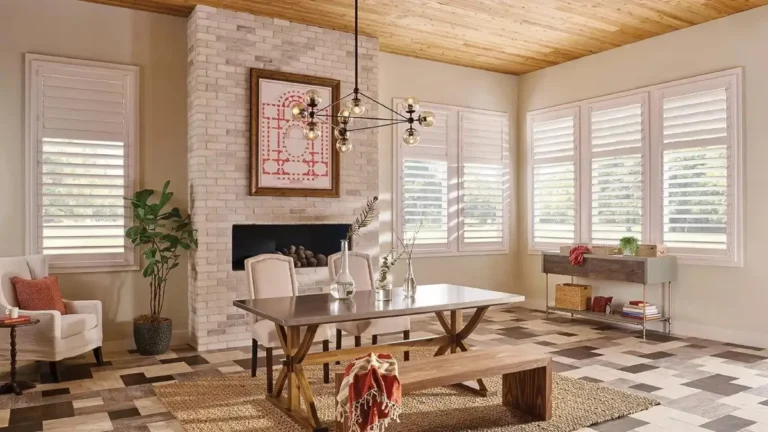 White faux wood shutters in a contemporary space near Saratoga, CA.